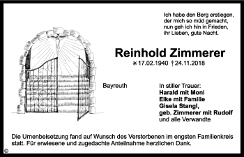 Anzeige von Reinhold Zimmerer von Nordbayerischer Kurier