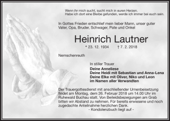 Anzeige von Heinrich Lautner von Nordbayerischer Kurier