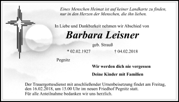 Anzeige von Barbara Leisner von Nordbayerischer Kurier