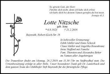 Anzeige von Lotte Nitzsche von Nordbayerischer Kurier