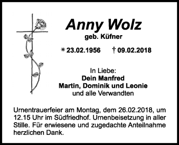 Anzeige von Anny Wolz von Nordbayerischer Kurier