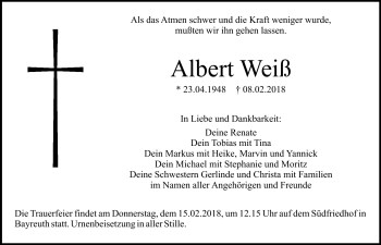 Anzeige von Albert Weiß von Nordbayerischer Kurier