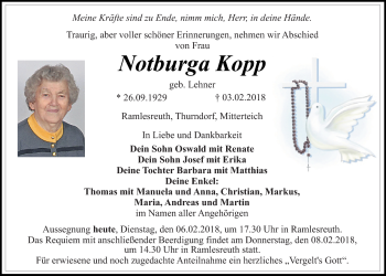 Anzeige von Notburga Kopp von Nordbayerischer Kurier