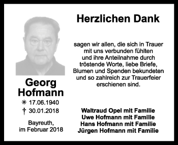 Anzeige von Georg Hofmann von Nordbayerischer Kurier
