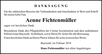 Anzeige von Aenne Fichtenmüller von Nordbayerischer Kurier