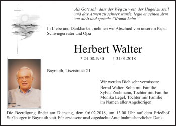 Anzeige von Herbert Walter von Nordbayerischer Kurier