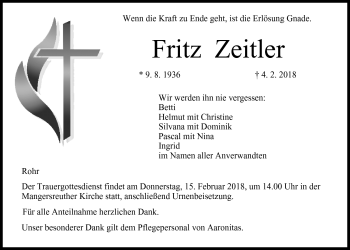 Anzeige von Fritz Zeitler von Nordbayerischer Kurier