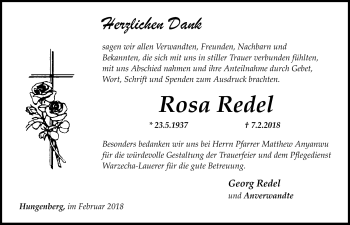 Anzeige von Rosa Redel von Nordbayerischer Kurier