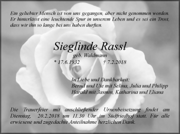 Anzeige von Sieglinde Rassl von Nordbayerischer Kurier