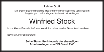 Anzeige von Winfried Stock von Nordbayerischer Kurier