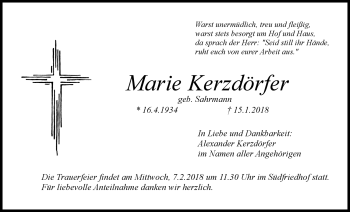 Anzeige von Marie Kerzdörfer von Nordbayerischer Kurier