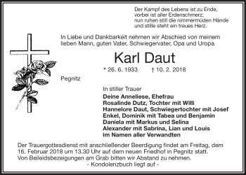 Anzeige von Karl Daut von Nordbayerischer Kurier