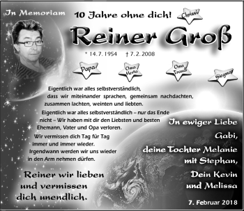 Anzeige von Reiner Groß von Nordbayerischer Kurier