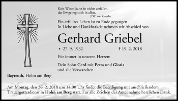 Anzeige von Gerhard Griebel von Nordbayerischer Kurier