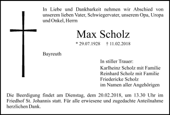 Anzeige von Max Scholz von Nordbayerischer Kurier