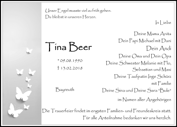Anzeige von Tina Beer von Nordbayerischer Kurier
