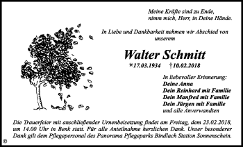 Anzeige von Walter Schmitt von Nordbayerischer Kurier