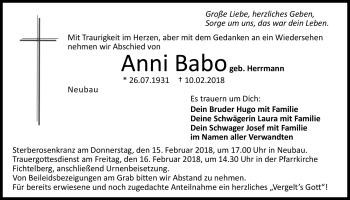 Anzeige von Anni Babo von Nordbayerischer Kurier