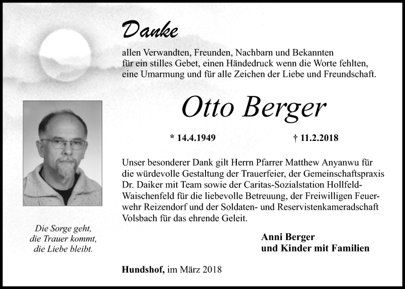  Traueranzeige für Otto Berger vom 03.03.2018 aus Nordbayerischer Kurier