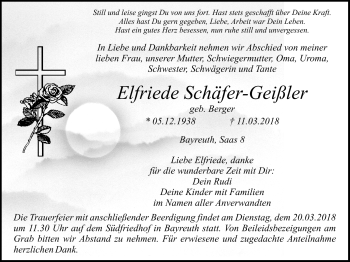 Anzeige von Elfriede Schäfer-Geißler von Nordbayerischer Kurier