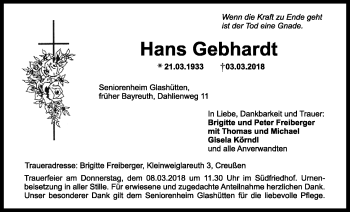 Anzeige von Hans Gebhardt von Nordbayerischer Kurier