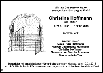 Anzeige von Christine Hoffmann von Nordbayerischer Kurier