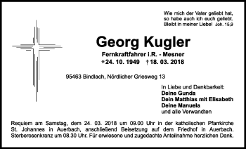 Anzeige von Georg Kugler von Nordbayerischer Kurier