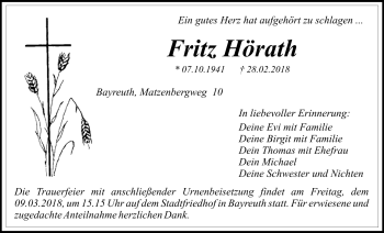 Anzeige von Hörath Fritz von Nordbayerischer Kurier
