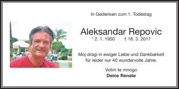 Anzeige von Aleksandar Repovic von Nordbayerischer Kurier