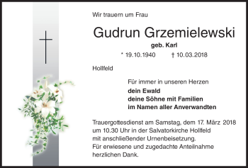 Anzeige von Gudrun Grzemielewski von Nordbayerischer Kurier