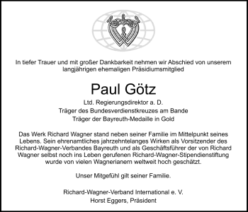 Anzeige von Paul Götz von Nordbayerischer Kurier