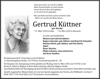 Anzeige von Gertrud Küttner von Nordbayerischer Kurier