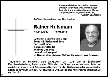 Anzeige von Rainer Huismann von Nordbayerischer Kurier