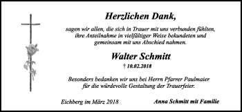 Anzeige von Walter Schmitt von Nordbayerischer Kurier