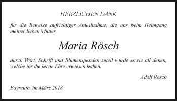 Anzeige von Maria Rösch von Nordbayerischer Kurier