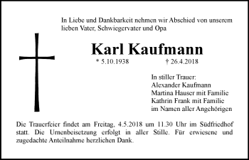 Anzeige von Karl Kaufmann von Nordbayerischer Kurier