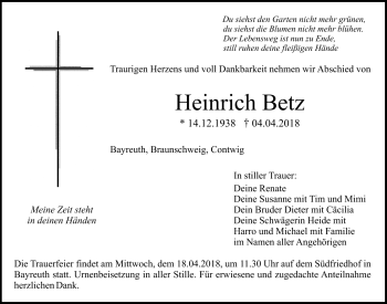 Anzeige von Heinrich Betz von Nordbayerischer Kurier