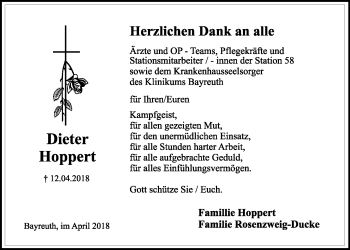 Anzeige von Dieter Hoppert von Nordbayerischer Kurier