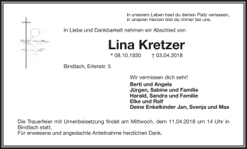 Anzeige von Lina Kretzer von Nordbayerischer Kurier