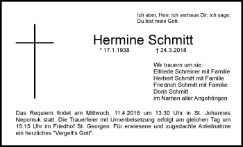 Anzeige von Hermine Schmitt von Nordbayerischer Kurier