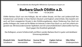 Anzeige von Barbara Gluch von Nordbayerischer Kurier
