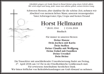 Anzeige von Horst Hellmann von Nordbayerischer Kurier