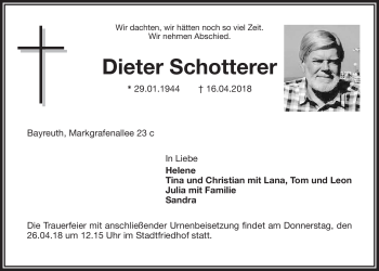 Anzeige von Dieter Schotterer von Nordbayerischer Kurier