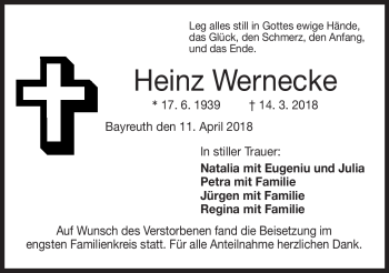 Anzeige von Heinz Wernecke von Nordbayerischer Kurier