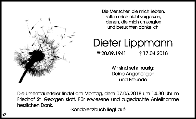  Traueranzeige für Dieter Lippmann vom 03.05.2018 aus Nordbayerischer Kurier