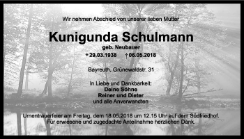 Anzeige von Kunigunda Schulmann von Nordbayerischer Kurier