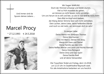 Anzeige von Marcel Procy von Nordbayerischer Kurier