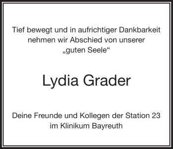 Anzeige von Lydia Garder von Nordbayerischer Kurier