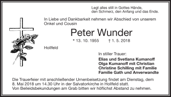 Anzeige von Peter Wunder von Nordbayerischer Kurier