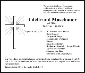 Anzeige von Edeltraud Maschauer von Nordbayerischer Kurier